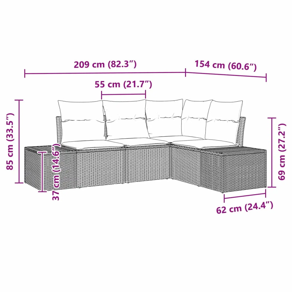 Set Divano da Giardino con cuscino 4 pcs Marrone polyrattan 3347044