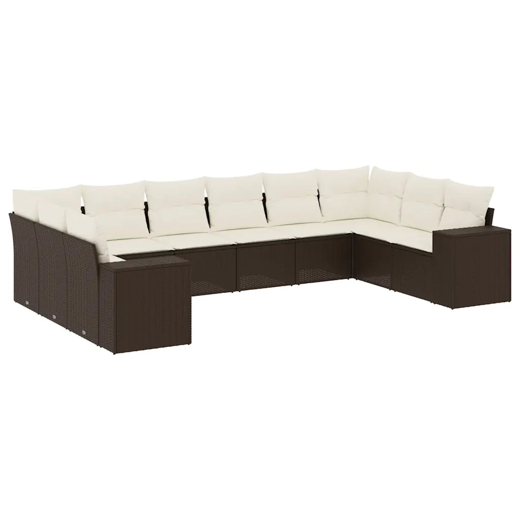 Set Divani da Giardino 10pz con Cuscini in Polyrattan Marrone 3255410