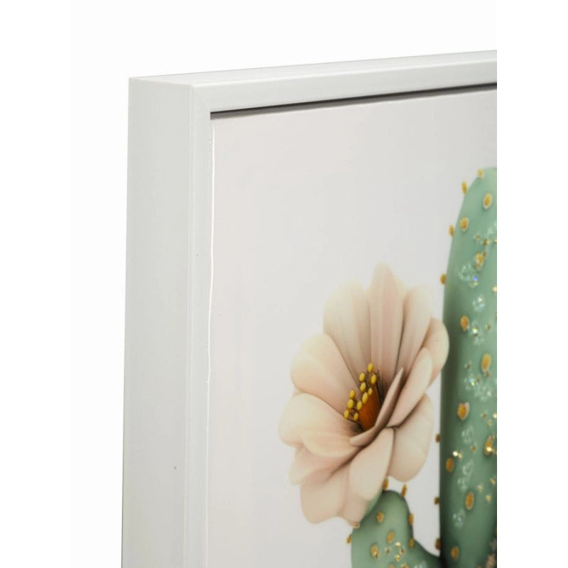 Stampa Su Tela Laccata Con Cornice Vasetto Cactus -d- cm 40x2,8x40