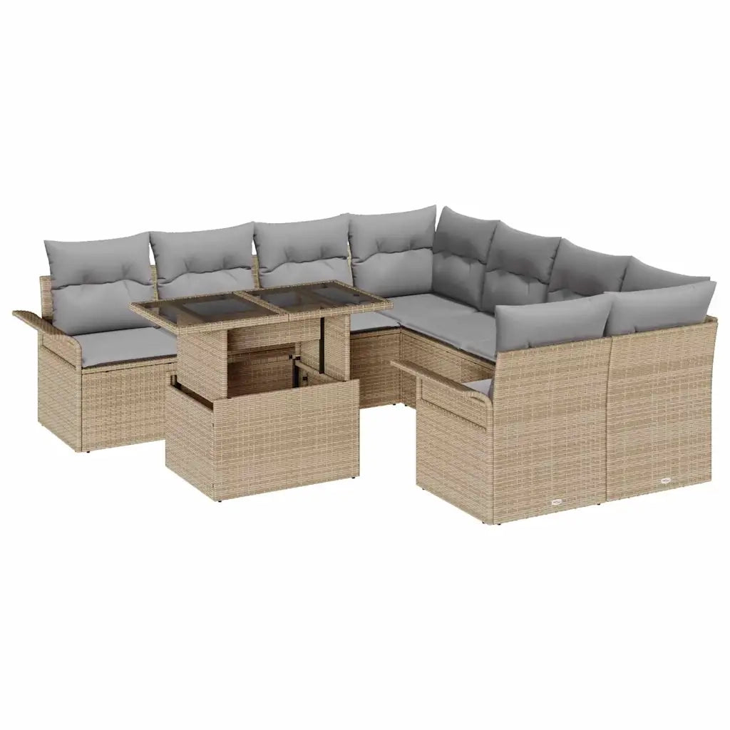 Set Divano da Giardino 9 pcs Beige Rattan in Polipropilene