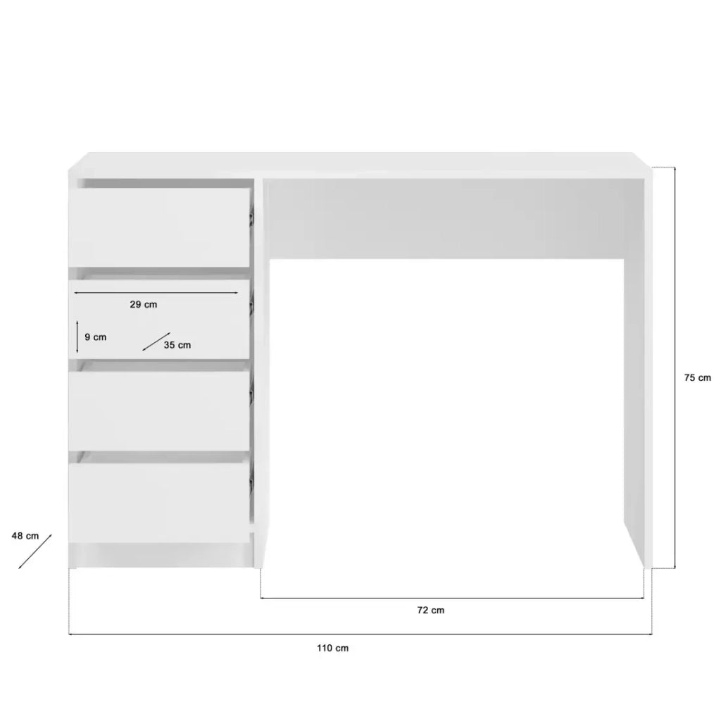 Toeletta ESTRELLA bianca senza specchio – 110 cm, 4 cassetti, stile classico