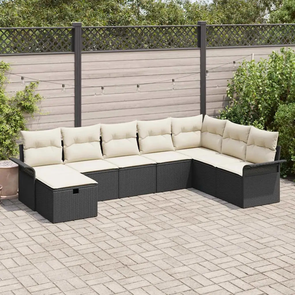 Set Divano da Giardino 8 pcs Nero e Crema polyrattan 3358926