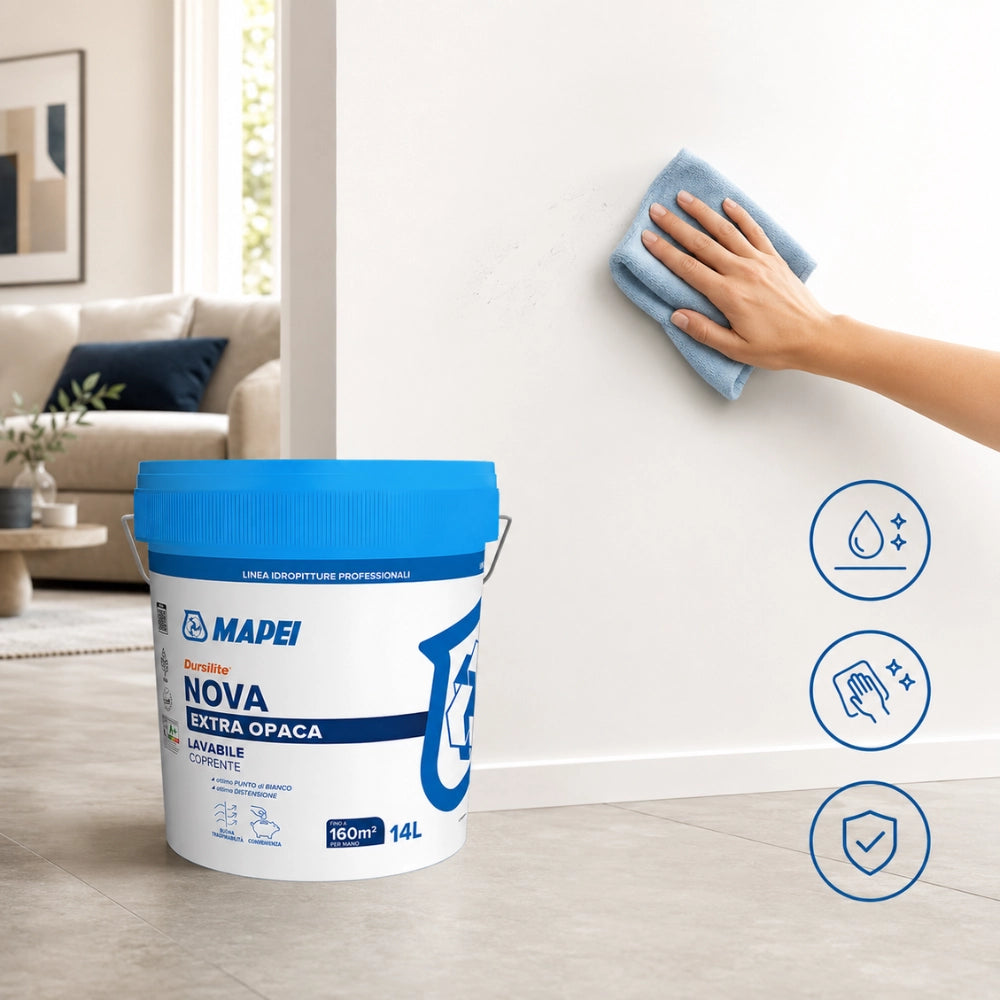 Mapei dursilite nova idropittura murale extra opaca lavabile per interni 14l