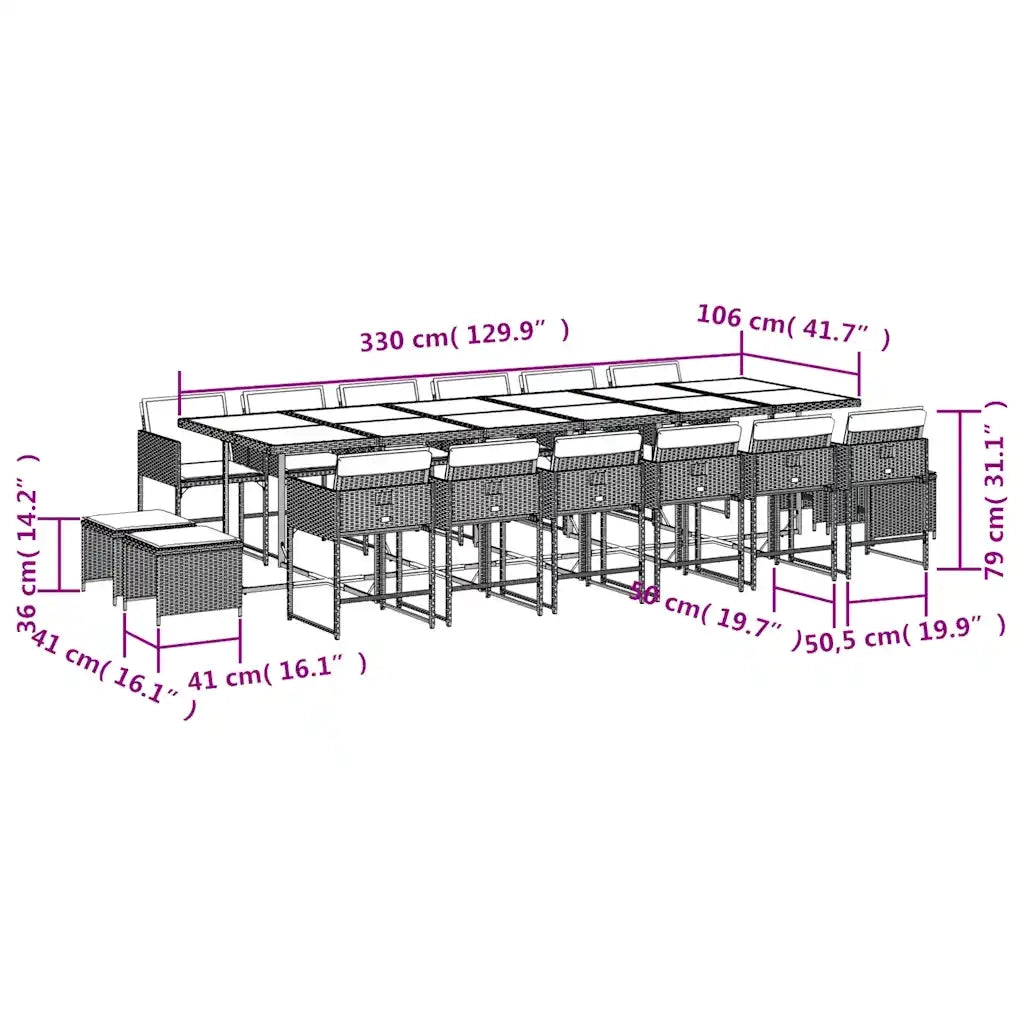 Set da Pranzo da Giardino 17 pz con Cuscini Nero in Polyrattan