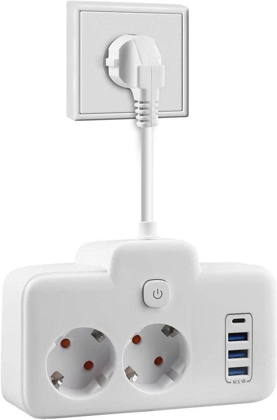 Scatola a doppia presa da parete con 3 USB e 1 Type-C - sicurezza per bambini e interruttore