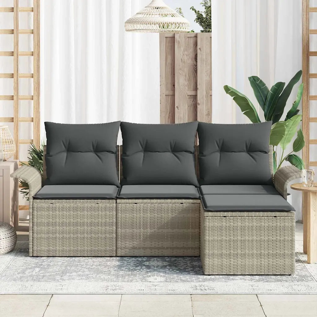 Set Divano da Giardino 4 pcs Grigio chiaro Poly Rattan