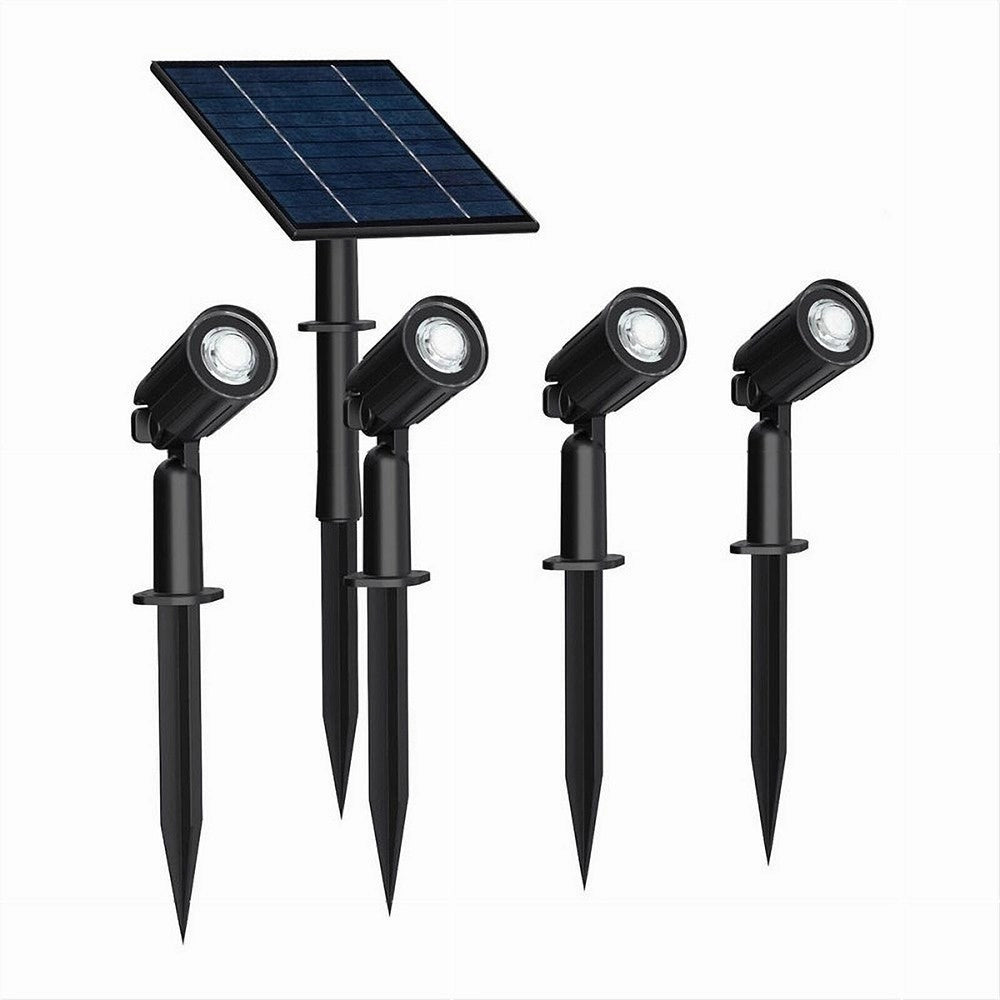 Trade Shop - Set 4 Pz Faretti Led A Picchetto Con Pannello Solare Luce Fredda Calda Ip65 Ly04 -