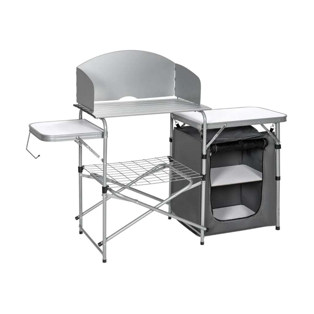 Tavolo da campeggio pieghevole con contenitore 146 x 45,5 x 112 cm pratico contenitore design moderno grigio alluminio 20_0013906