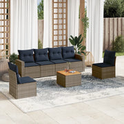 Set Divani da Giardino 7 pz con Cuscini Grigio in Polyrattan 3256404