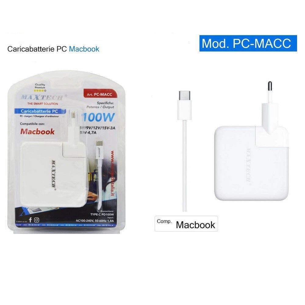 Trade Shop - Caricabatterie Pc Compatibile Per Macbook Con Connettore Type-c Pd100w Pc-macc -
