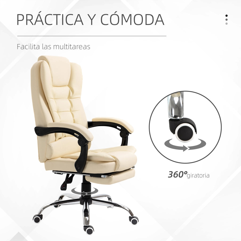 Sedia da ufficio con poggiapiedi ¨C Minimal ¨C imbottita in PU, braccioli, crema