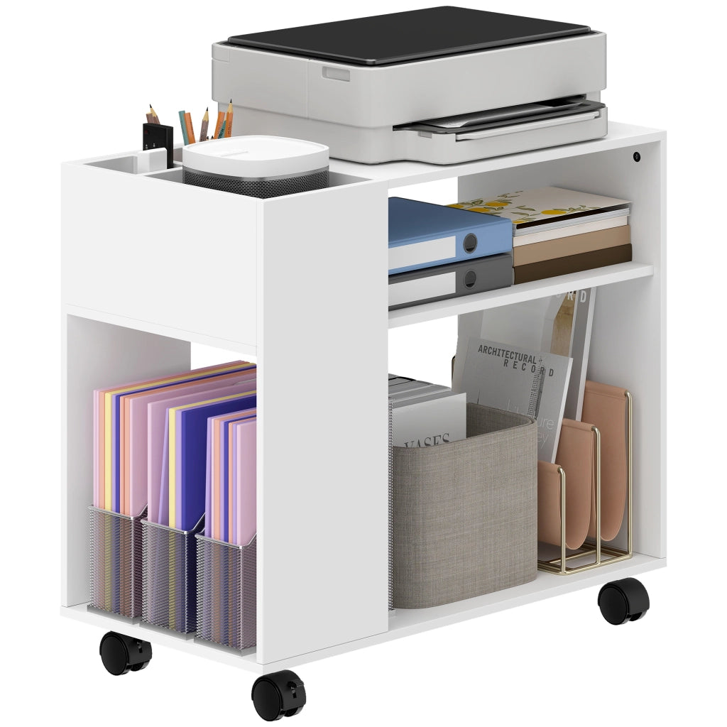Carrello porta stampante con ruote ¨C Xylo ¨C bianco 70x36x60 cm