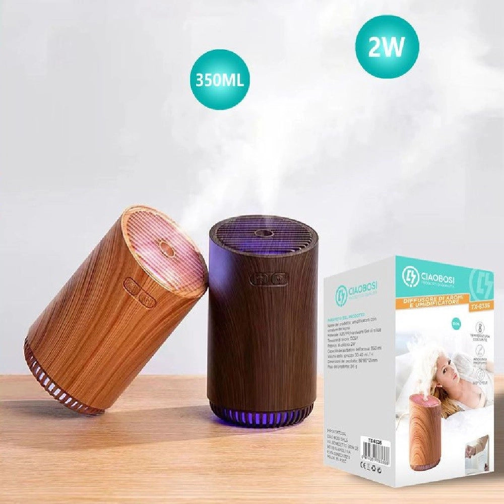Trade Shop - Mini Diffusore Aromi Umidificatore Ultrasuoni 350ml Usb Aromaterapia Led Tx-8336 -