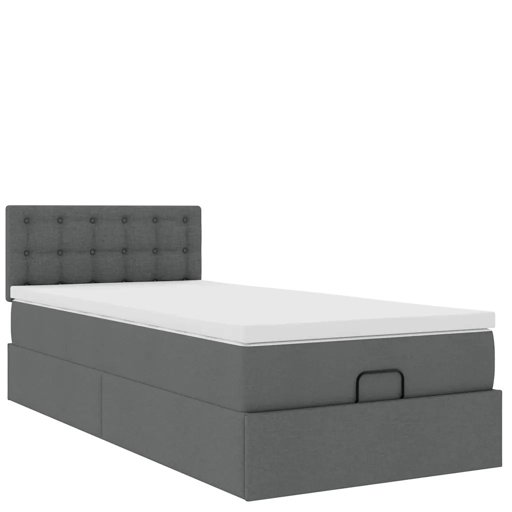 Pouf Letto con Materasso e LED Grigio Scuro 90x200 cm Tessuto