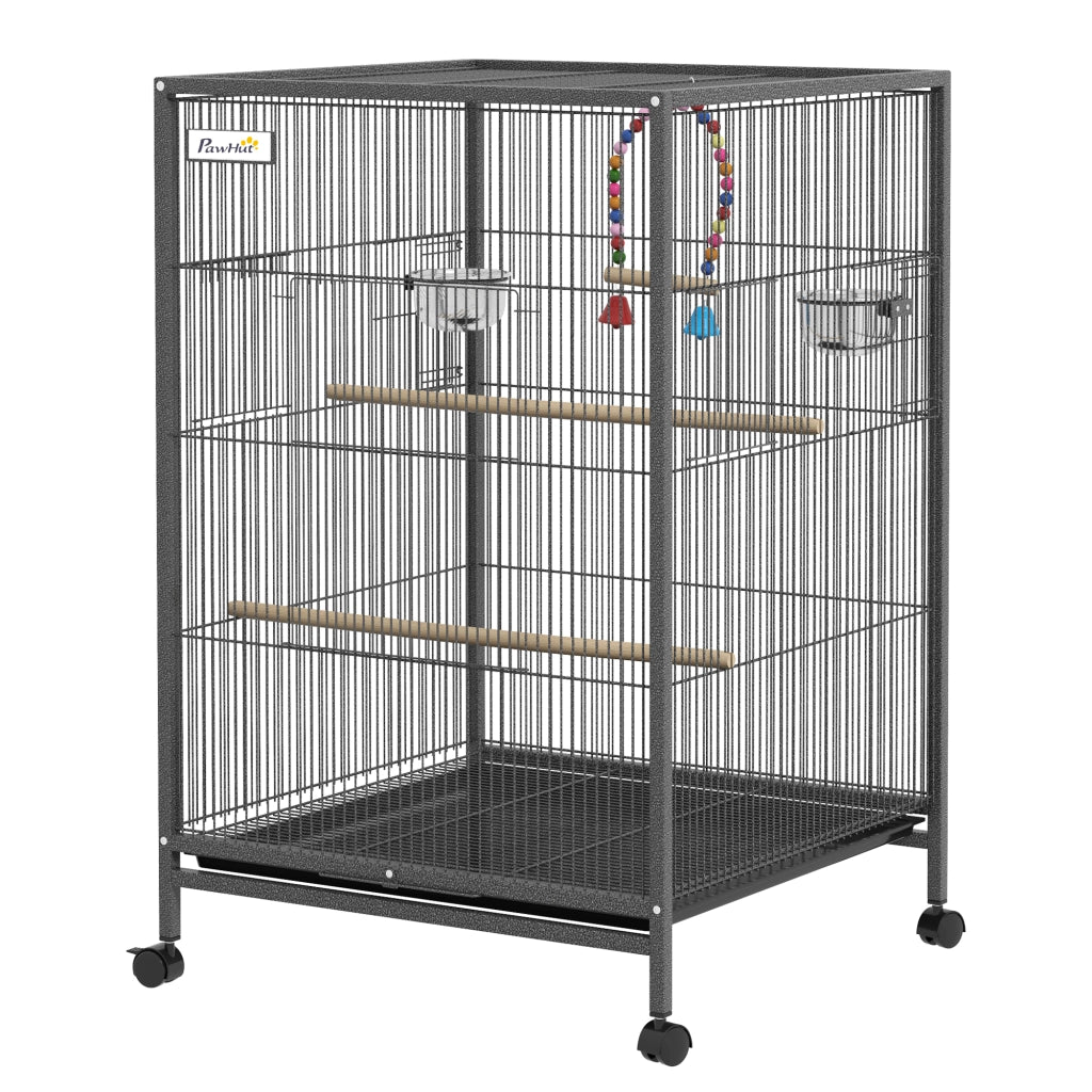 Gabbia per Uccelli con Ruote ¨C Minimal ¨C Grigio 48x46x78 cm