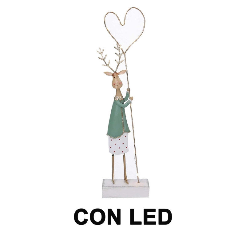 Renna metallo oro e verde salvia con led cm 9,5x4,5h40
