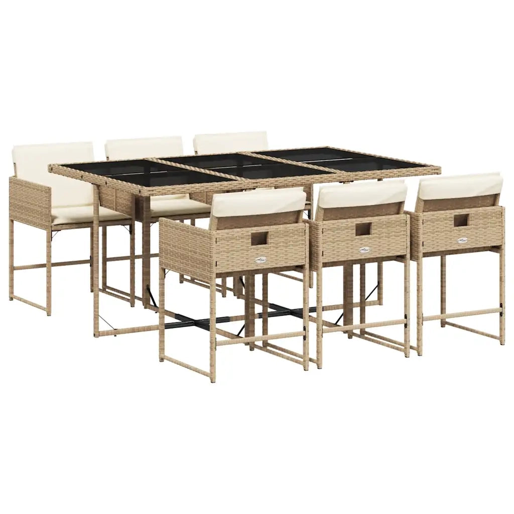 Set da Pranzo da Giardino 7 pz con Cuscini Beige in Polyrattan 3211270