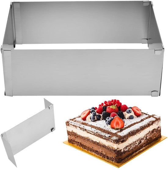 Tartina Rettangolare Adattabile 28-53 cm - Fornello per Torte - Separatore - Fornello in Acciaio Inossidabile - Altezza 5/10 cm