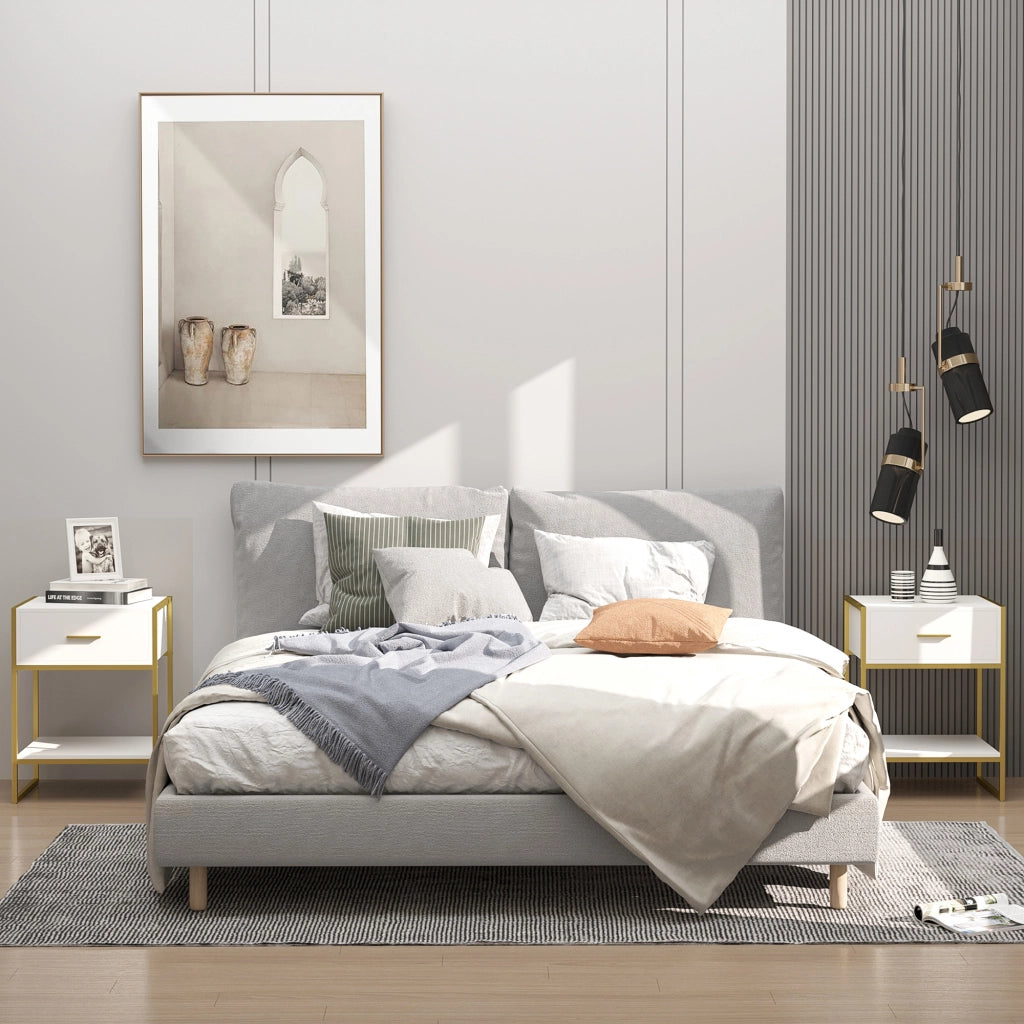 Comodini Moderni con Cassetto ¨C Minimal ¨C Bianco e Oro, MDF e Acciaio, 45x40x60cm