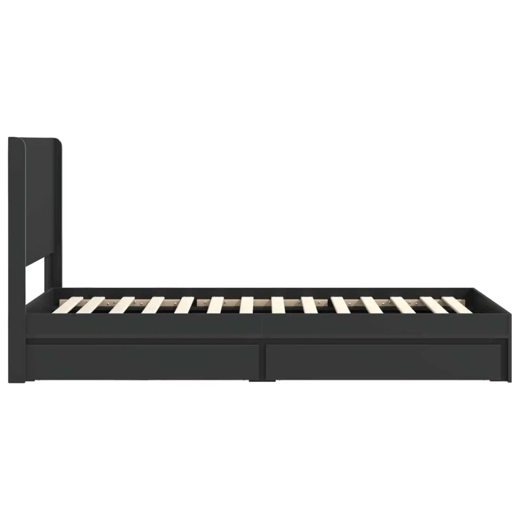 Letto singolo | Letto per adulti | Struttura del letto con stoccaggio e testata Nero 90 x 190 cm