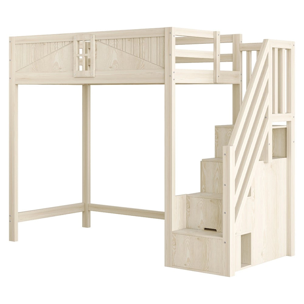Letto a Soppalco in Legno Massello con Porta e Scala ¨C MINIMAL ¨C 90x200 cm