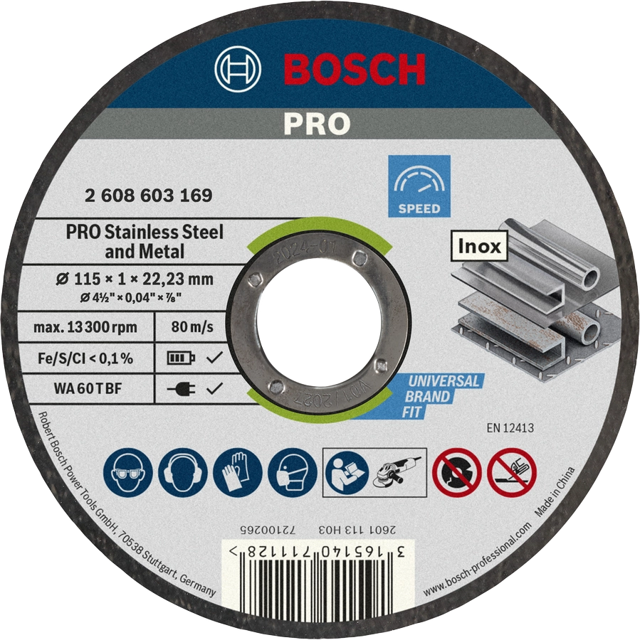 Bosch Standard for Inox Cutting Discs – Set da 10 (Ø 115 mm, 1 mm)