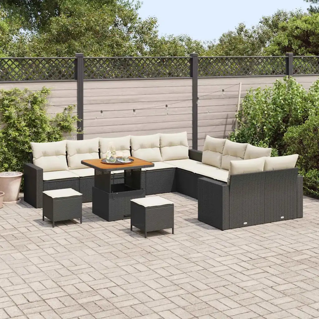 Set Divano da Giardino 17 pcs Nero e Crema polyrattan 3363620