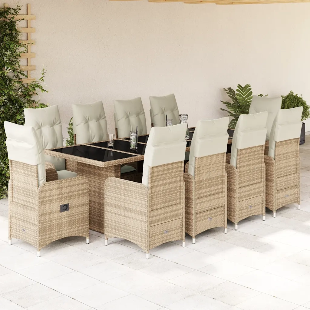 Set Bistrò da Giardino 11 pz con Cuscini in Polyrattan Beige 3277287