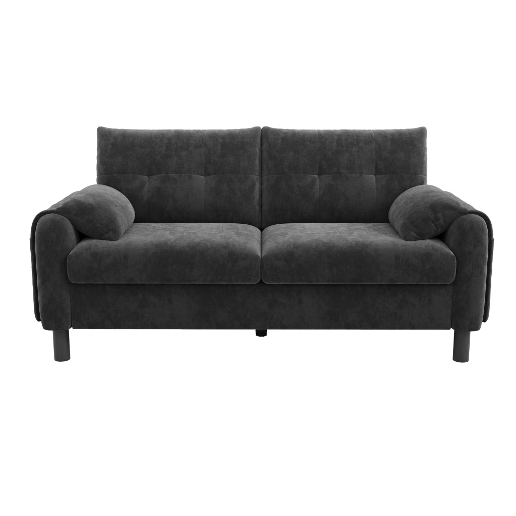 Divano moderno 2 posti - Zephmum - Tessuto chenille, cuscini spessi, design scandinavo, Grigio