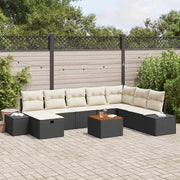 Set Divano da Giardino con cuscino 9 pcs Nero polyrattan
