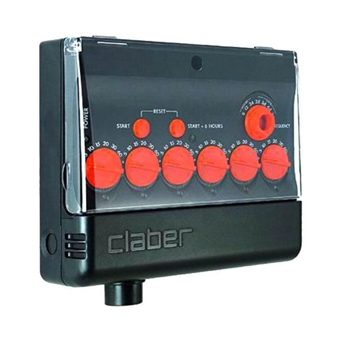 Claber 8058 Multipla AC Programmatore Irrigazione 6 Zone Display LCD 24V AC Batteria Tampone 9V Predisposizione Sensore Pioggia
