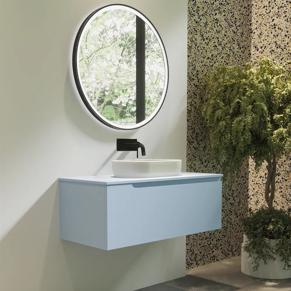 Mobile bagno sospeso 100 cm un cassetto color carta da zucchero con top  | Moor