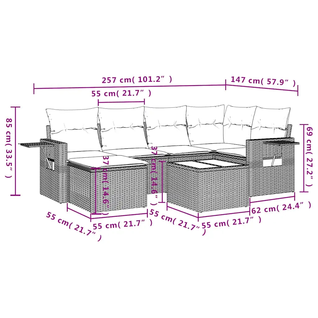 Set Divani da Giardino 7 pz con Cuscini Marrone in Polyrattan 3252810