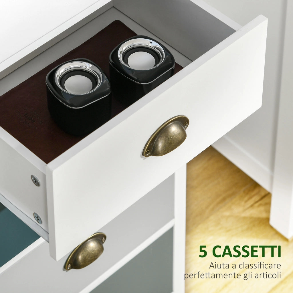 Mobile Cassettiera con 5 Cassetti Colorati. Com¨° Alto e Salvaspazio. Multicolore Blu