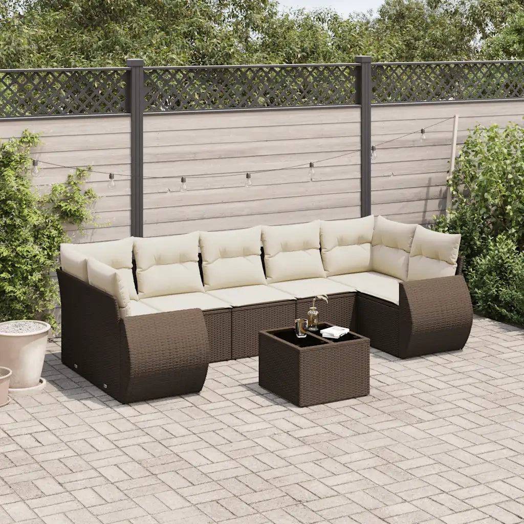 Set Divani da Giardino 8 pz con Cuscini Marrone in Polyrattan 3253480