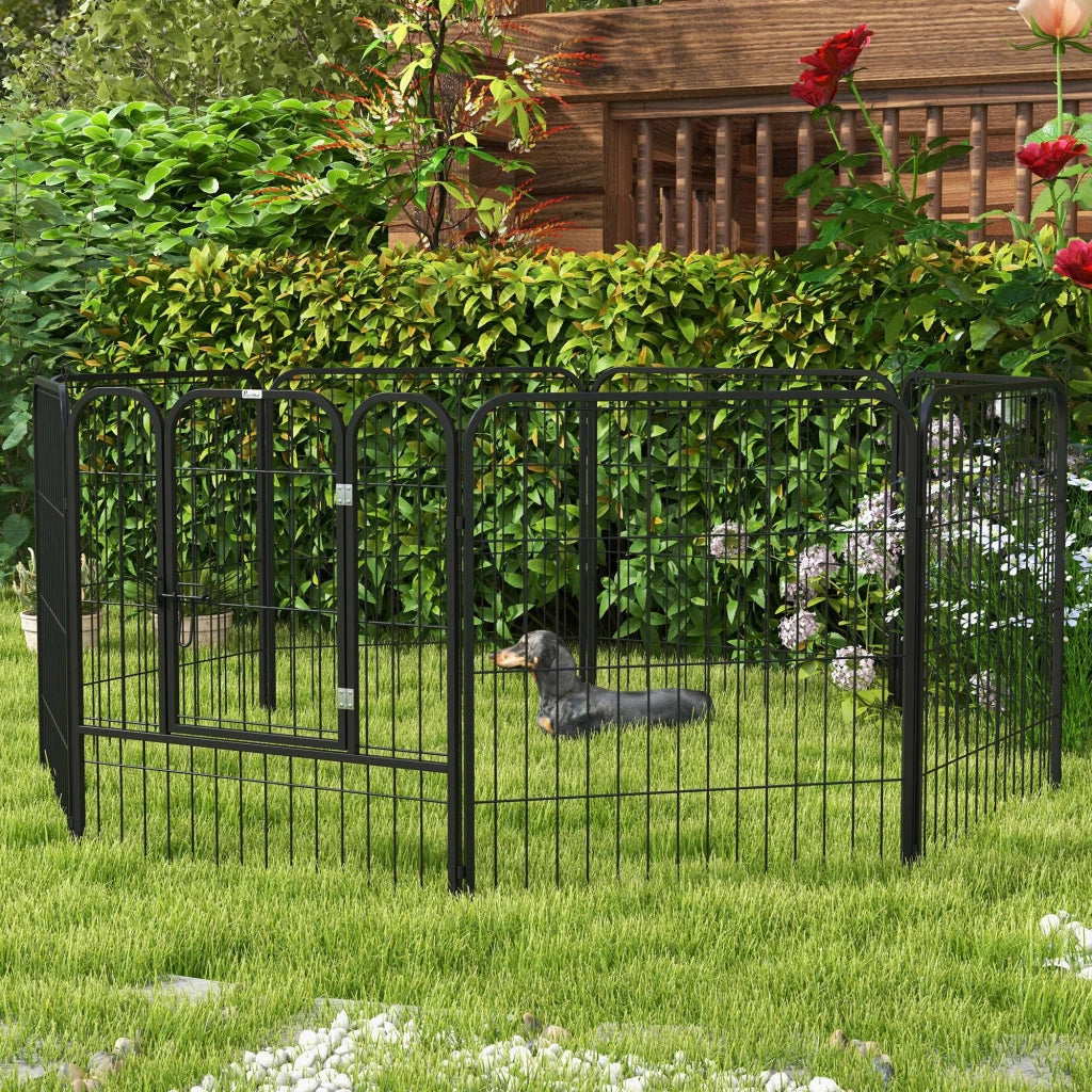 Recinto per Cani 8 Pannelli con Porta ¨C Minimal ¨C Nero 80x80 cm