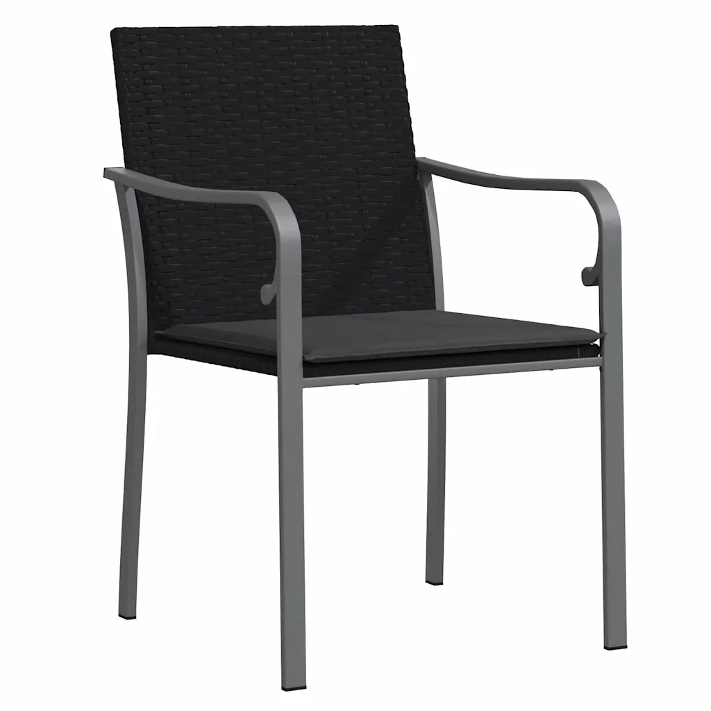 Set da Pranzo per Giardino 7 pcs Nero e Grigio Rattan in PE 3379056