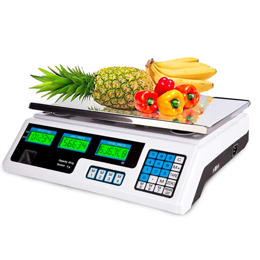 Bilancia Elettronica Digitale Professionale Fino A 40 kg Con Piatto in Acciaio Inox Precisione 2 g Triplo Display Tara/Zero, Memorie Prezzo Elettrica o Batteria 34 x 33 x 11.3 cm Nero