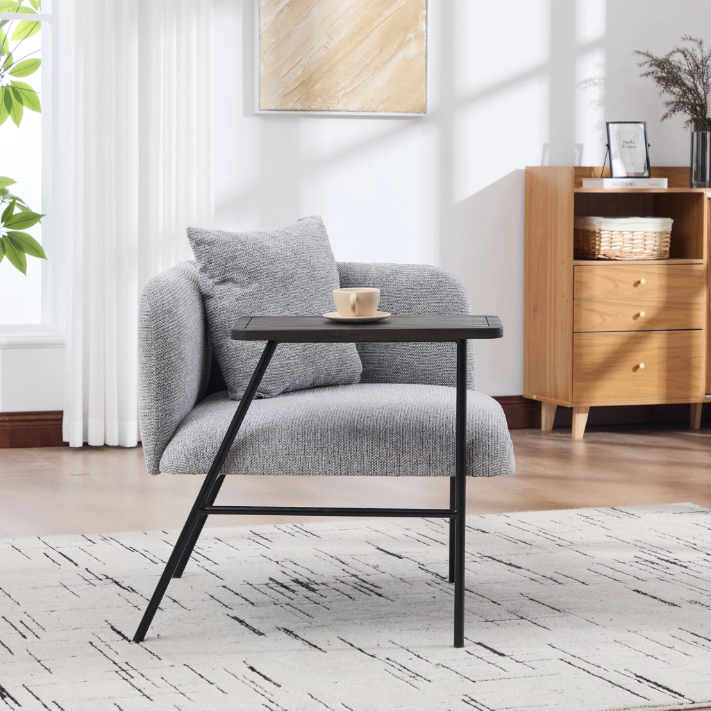 Poltrona singola moderna grigia in ciniglia con tavolino 86x72x71 cm