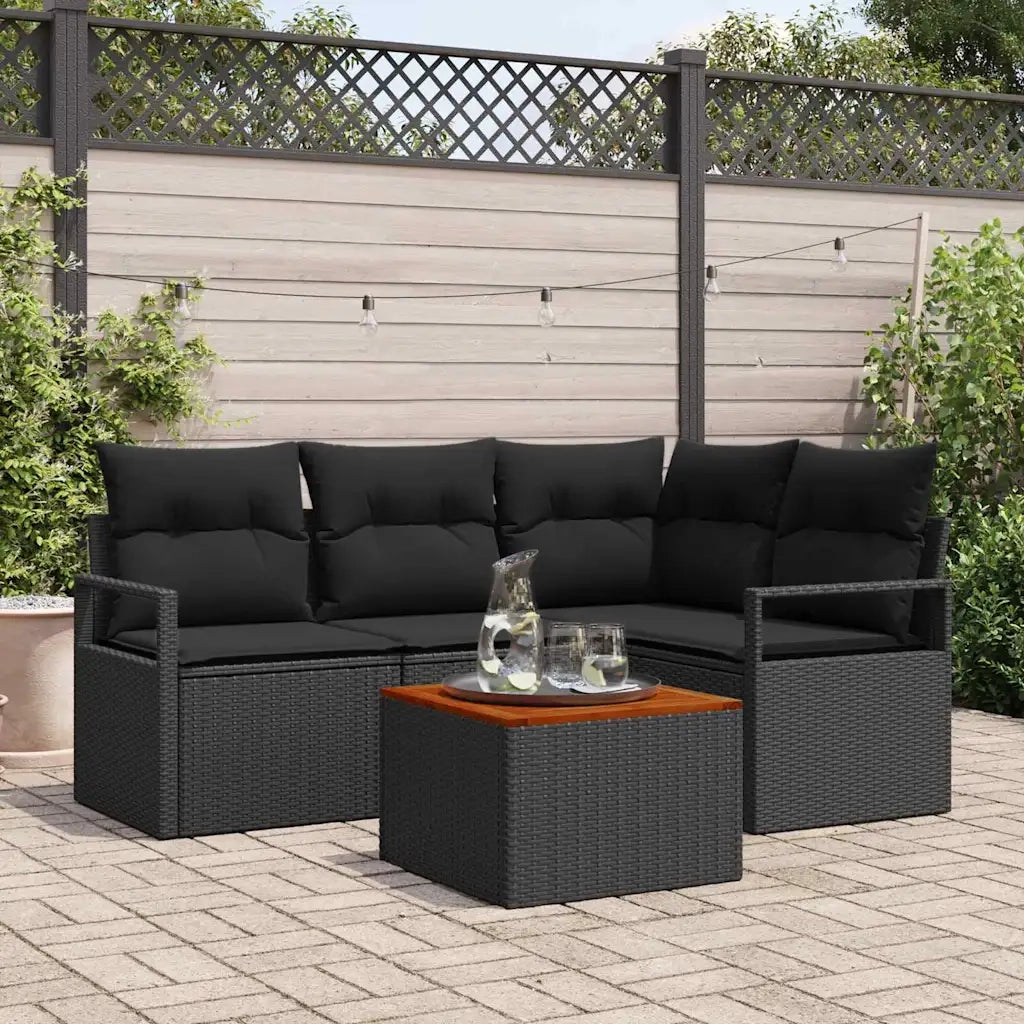 Set Divano da Giardino con archiviazione 5 pcs Nero polyrattan