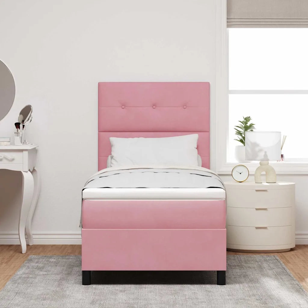 Letto a Sorgente LED con materasso Rosa 90 x 200 cm Tessuto