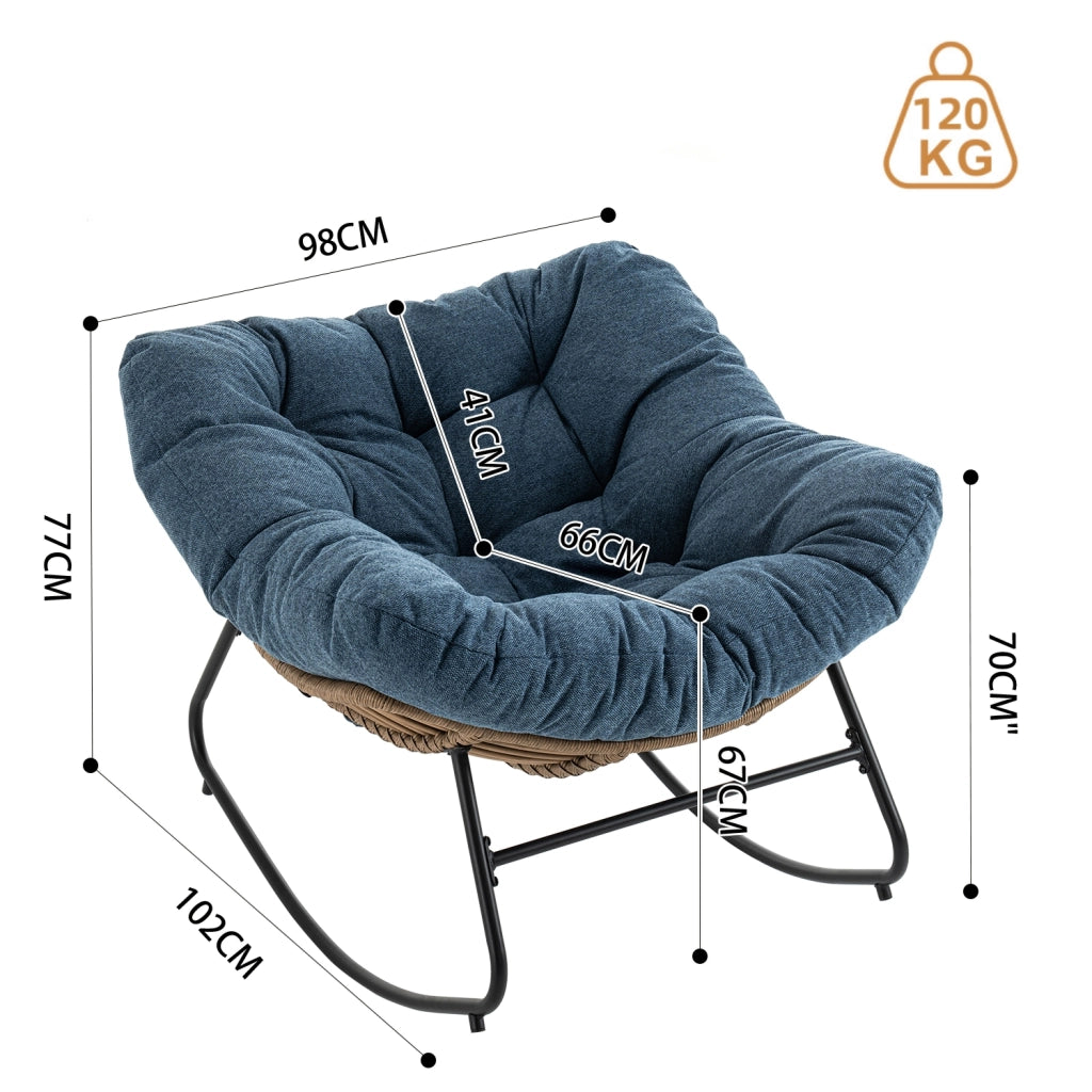 Poltrona Papasan a dondolo in ciniglia con struttura in metallo ergonomica per relax in soggiorno e esterno blu
