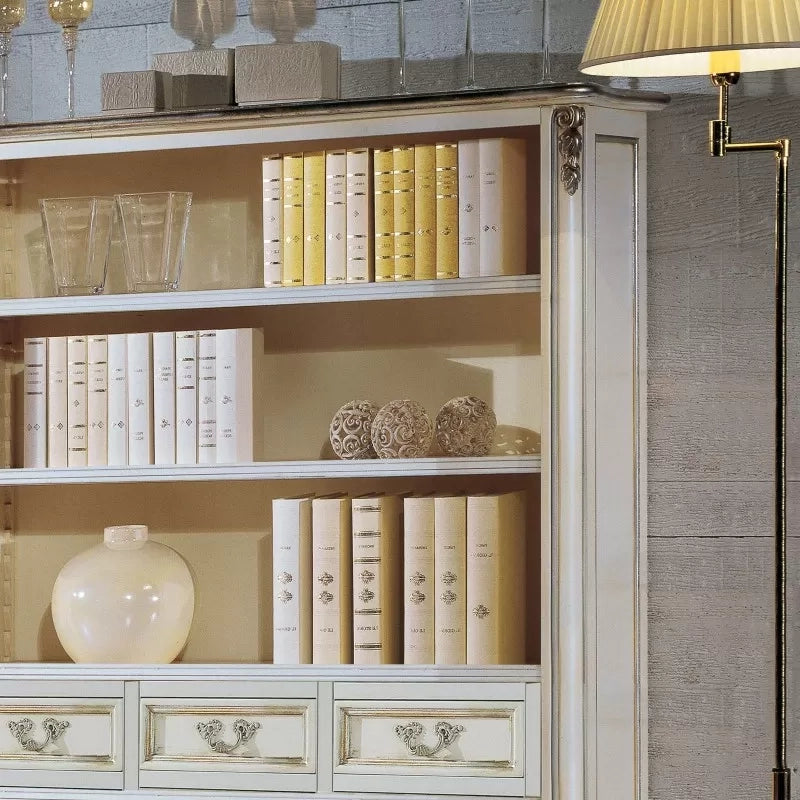 Libreria classica legno shabby bianco argento 130x50x215 - Mobili 2G