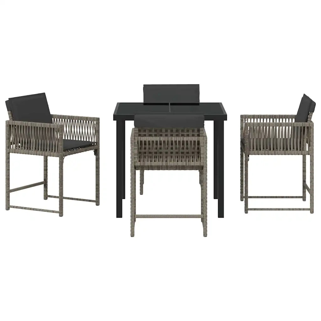 Set da Pranzo per Giardino 5 pcs Grigio polyrattan