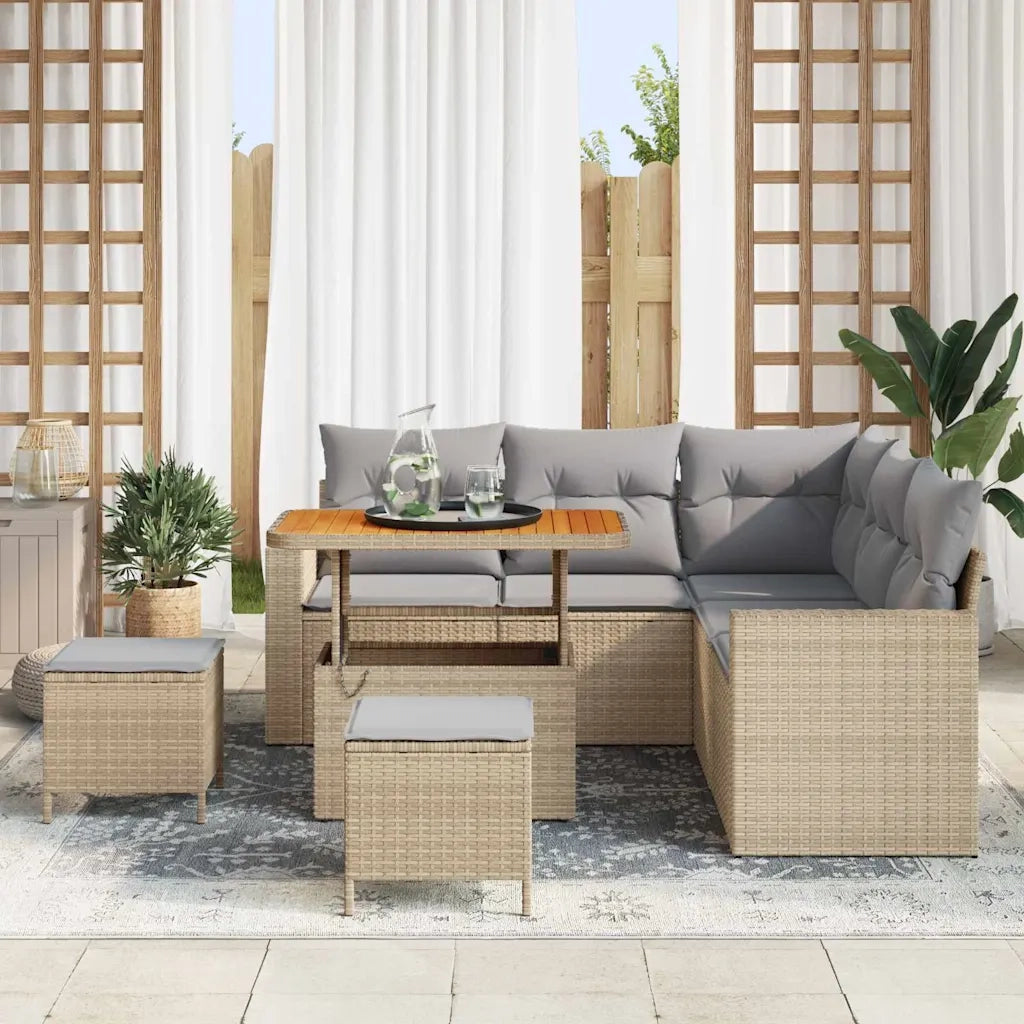 Set Divano da Giardino 9 pcs Beige e Grigio Chiaro polyrattan