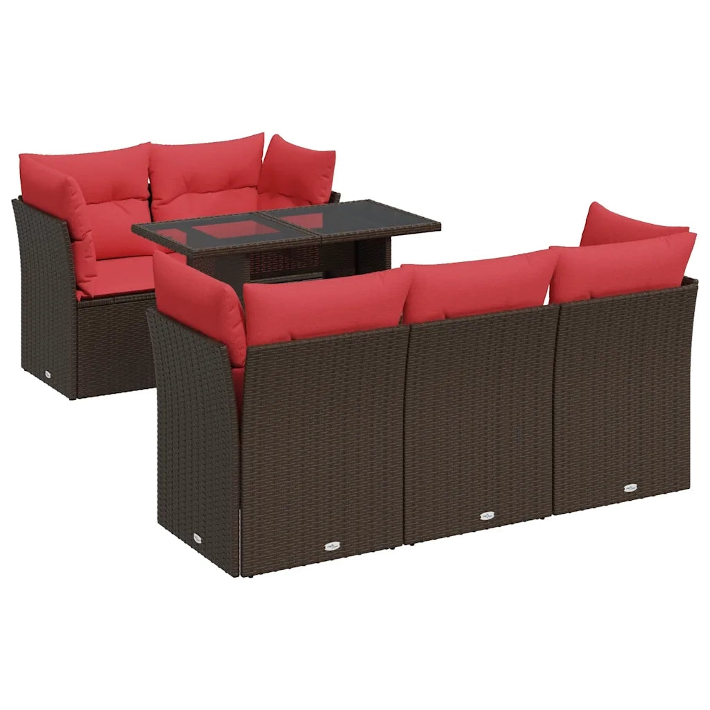 Set Divano Giardino 6 pz con Cuscini Marrone Polyrattan Acacia 3326105