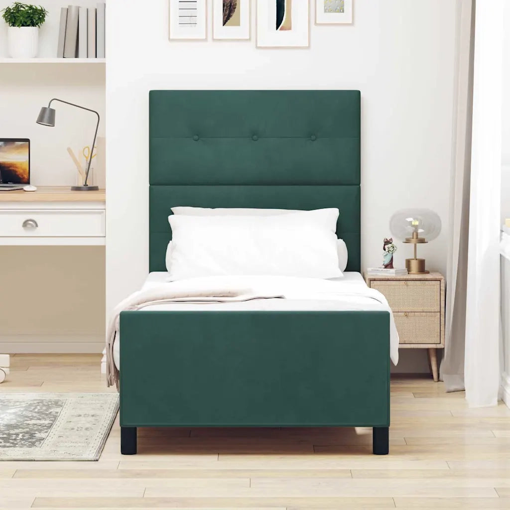 Letto a molle con testiera Verde Scuro 90 x 200 cm Velluto