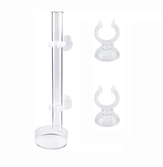 Tubazione Alimentare 20 cm - Tubo Alimentare in Vetro - Piatto per Gamberi - 2 Manopole di Regolazione - Tubazione Alimentare per Acquario - Sicuro e Affidabile