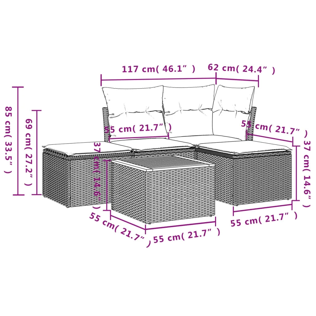 Set Divano da Giardino 5 pz con Cuscini Beige in Polyrattan 3223588