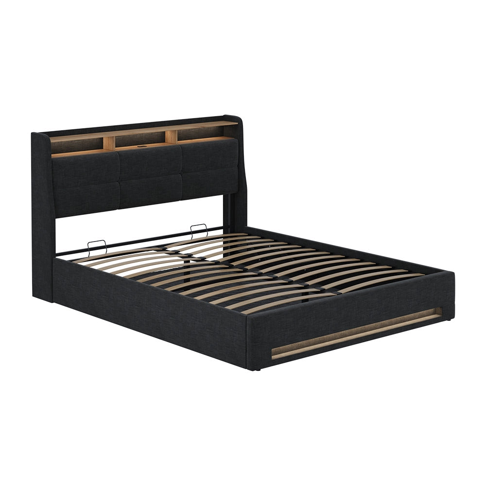 Vitalispa Letto imbottito Antracite/quercia 160x200 con LED e porta USB